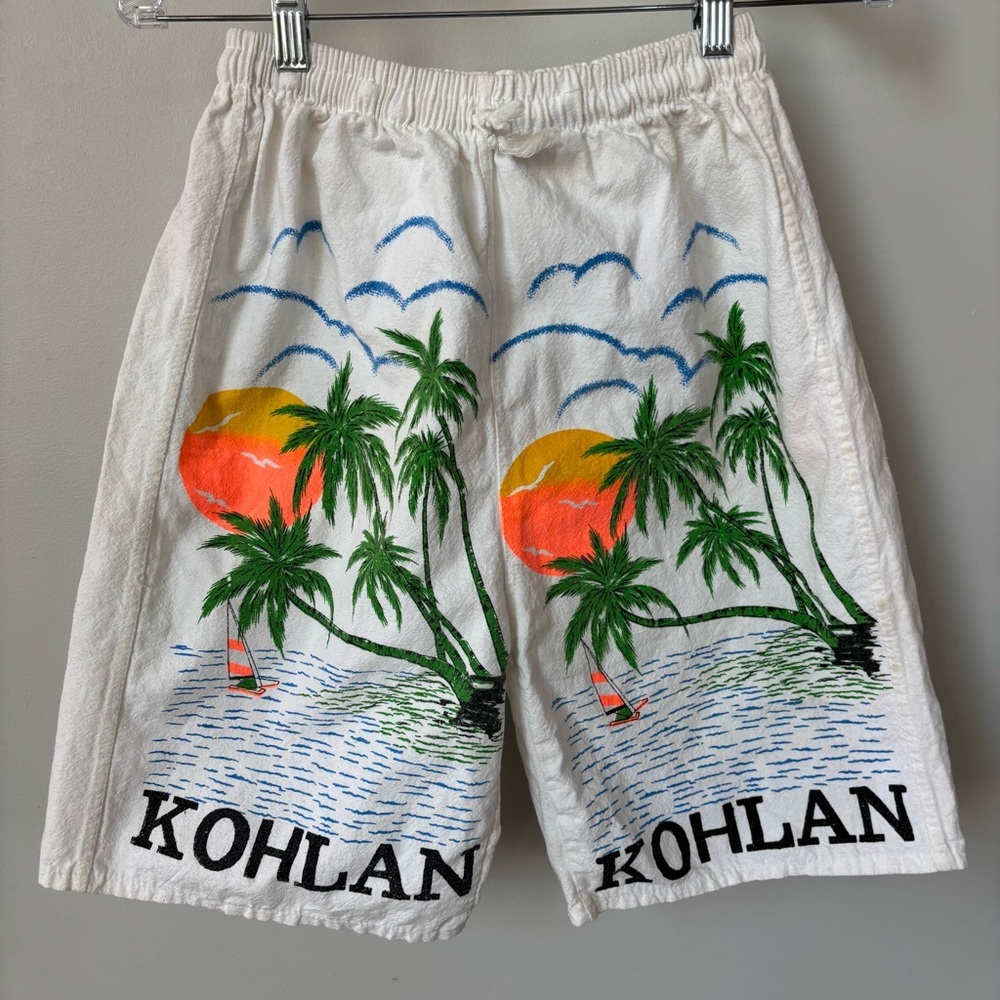 White Vintage Palm Tree Kolhan Print Shorts Size S